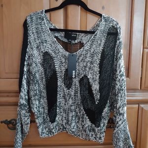 New F21 UniQ Black Gray Knit Batwing Sweater ML